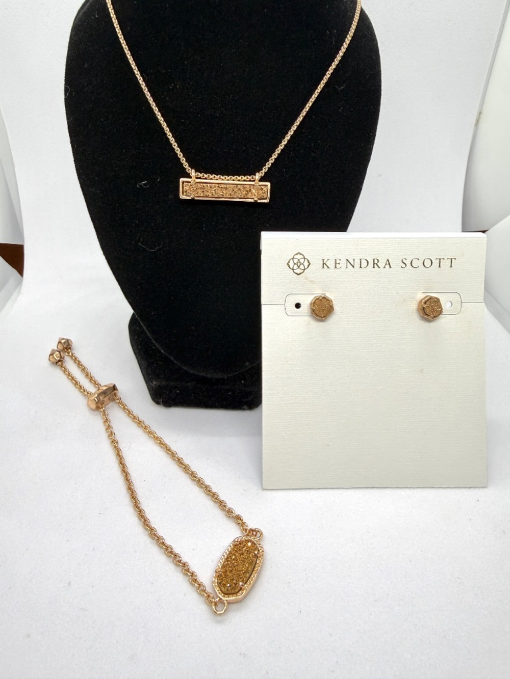Kendra Scott druzy necklace bracelet earrings matching set bundle rose gold